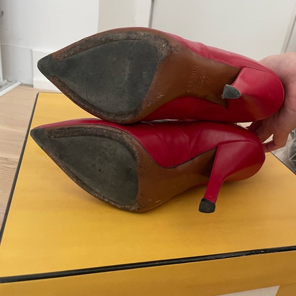 Auth Fendi Rockoko Red Ankle Sock Boots Size 37 - Picture 5 of 7